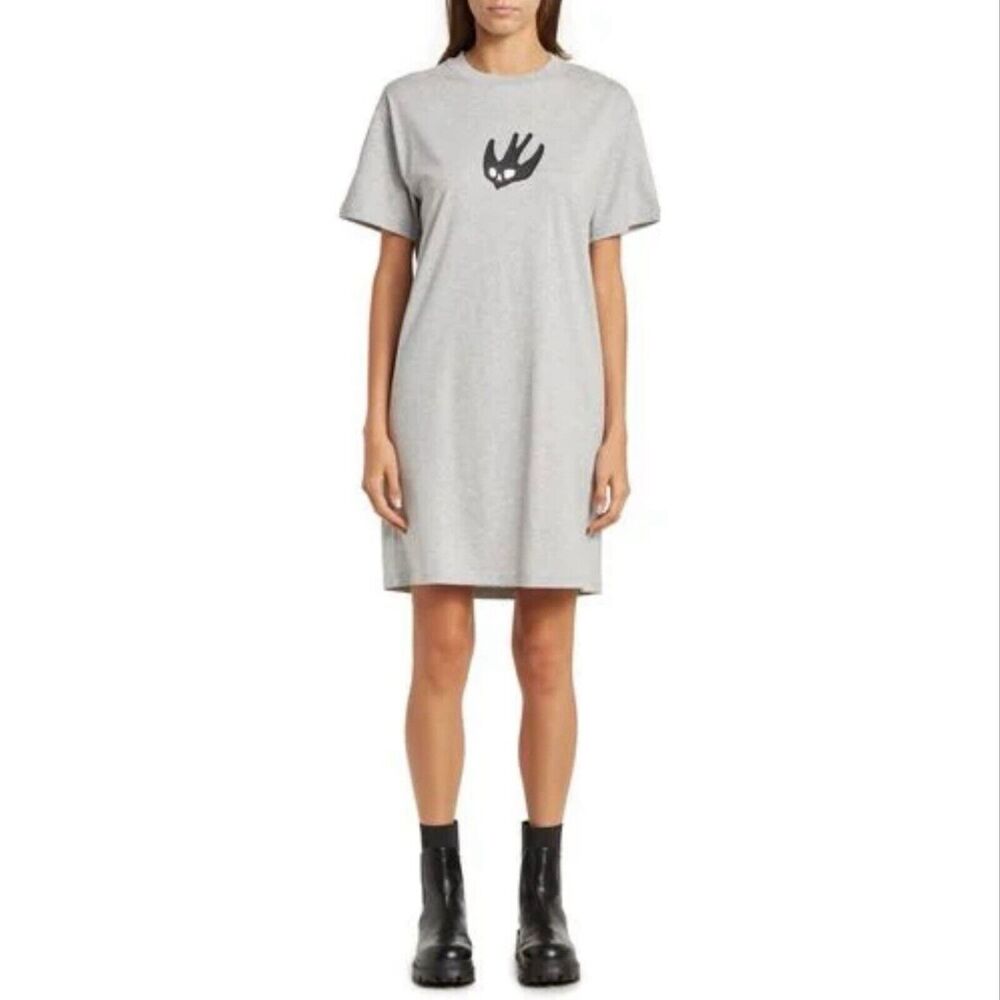 McQ by Alexander McQueen Grey T-Shirt Mini Dress with Black Logo Sz. S